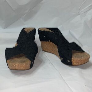 LUCKY Brand Black Woven Strap Cork Wedge Sandals Size 7.5M